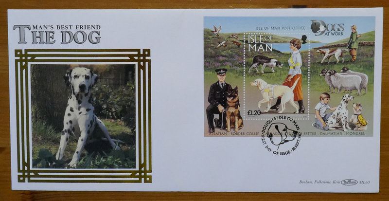 英国マン島　犬の切手　1996年9月18日スタンプ　Man's best friend THE DOG　Benham 185/500限定版