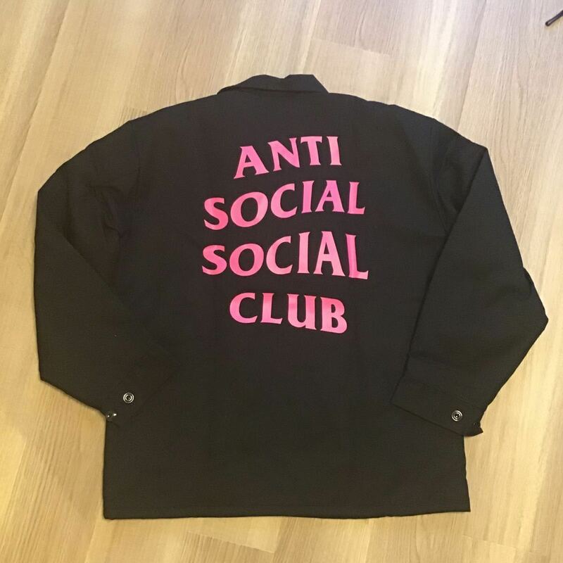 新品未使用品 ANTI SOCIAL SOCIAL CLUB ×RED KAP バック胸ロゴプリント中綿ジップアップジャケット ブラック L size