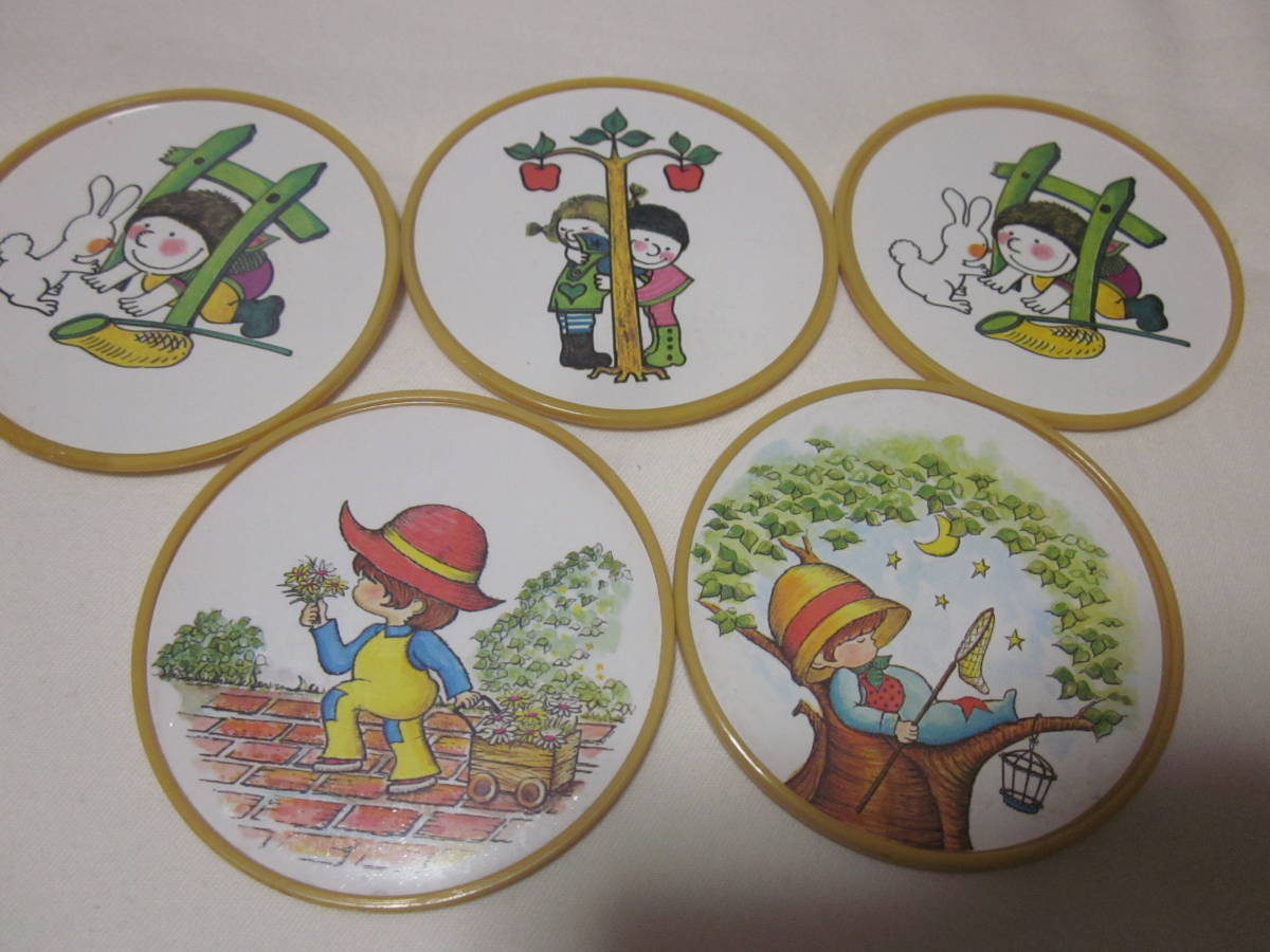 ■【昭和レトロ】■【レトロ柄】■【絵本のような絵柄】■【コースター】■【５枚セット】■【未使用】■【送料２3０円】■