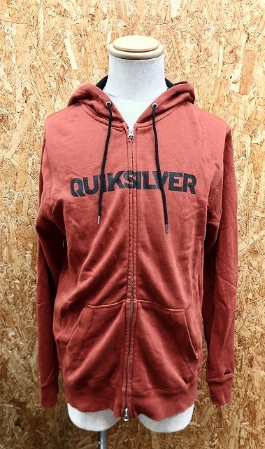 QUIKSILVER クイックシルバー M メンズ スウェットダブルジップパーカー 裏毛 カットソー ロゴプリント 長袖 綿100% テラコッタ 赤茶系