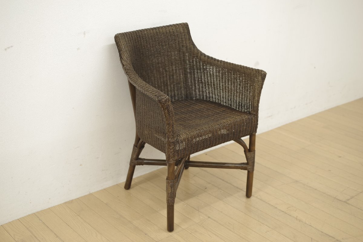 展示品 WISE・WISE ワイスワイス JAWA ジャワ ラタン アームチェア ブラウン エスニック アジアンテイスト ガーデンチェア シンプル (B)