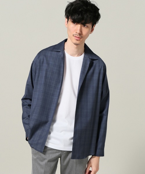 ★即決★ ( エディフィス×ロロピアーナ チェック柄 シャツブルゾン ネイビー ) EDIFICE Loro Piana イタリア製生地