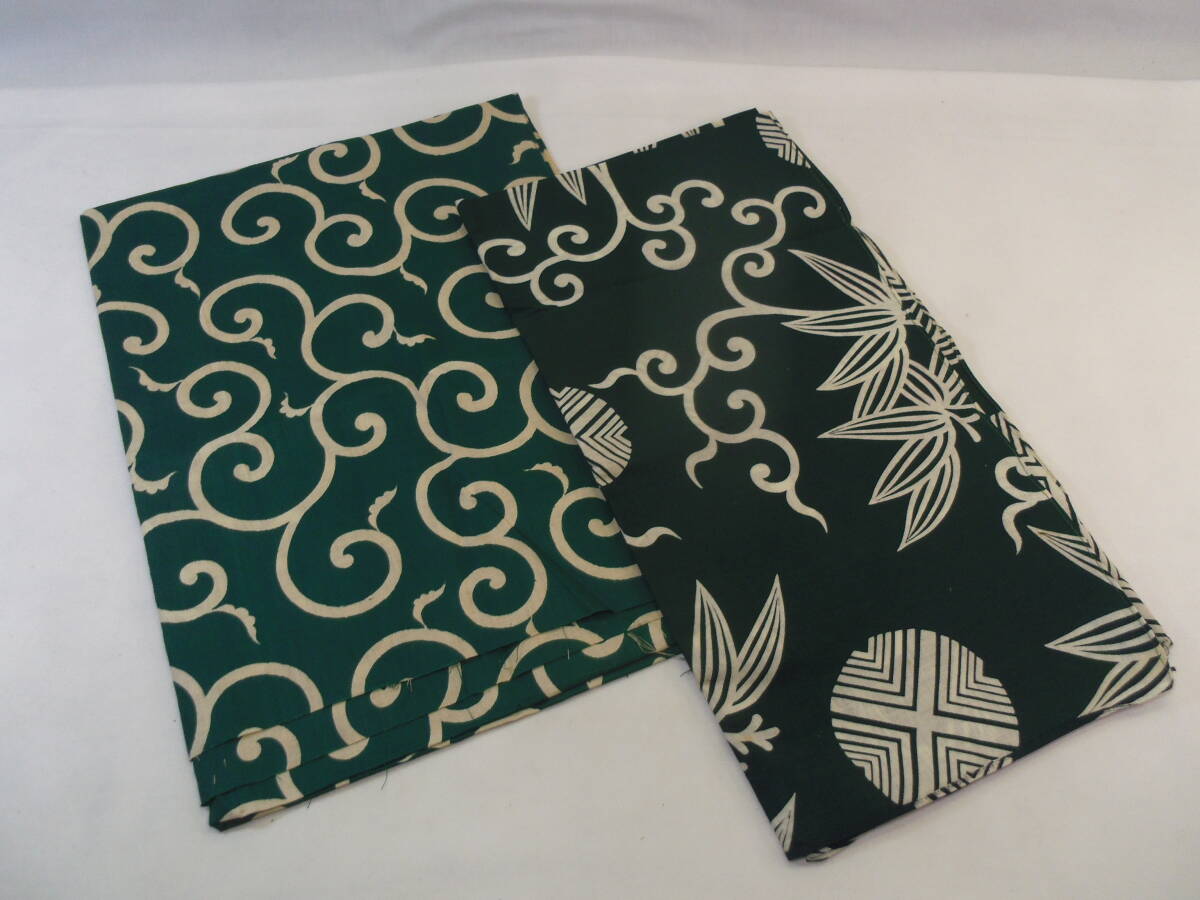 F16◇唐草 風呂敷 はぎれ 2枚 レトロ 当時物◇①：96cm×101cm◇②：66cm×175cm(B)◇木綿 生地 古布 アンティーク◇