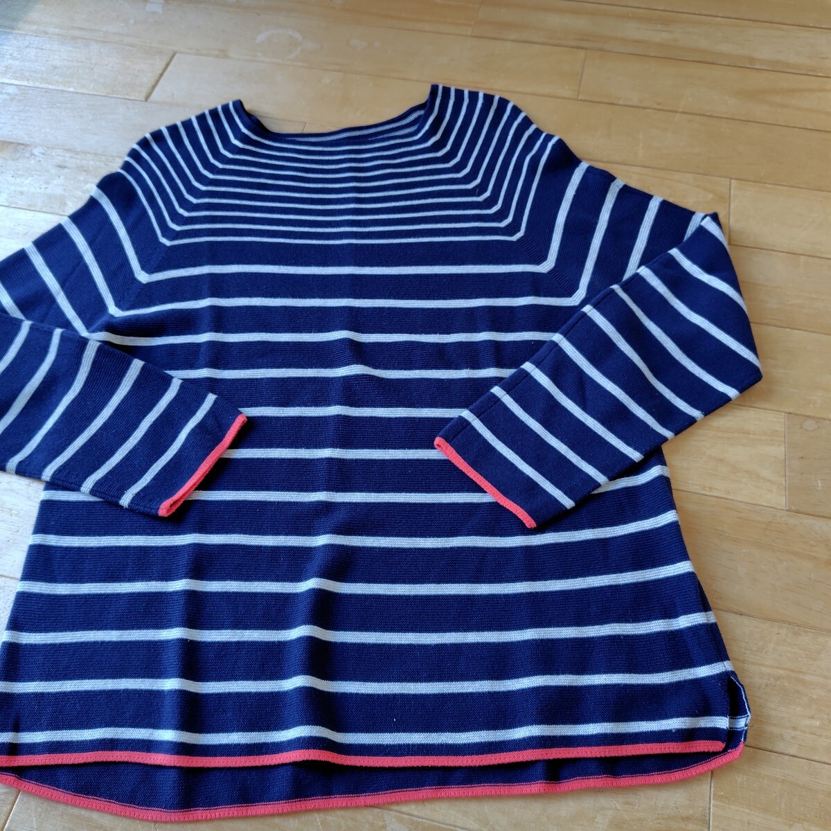 美品(^^♪　Switch Motion　コットン100% 　メンズ　長袖ニットセーター　ラグラン袖　 L 　ボーダー　トリミングおしゃれ 　日本製