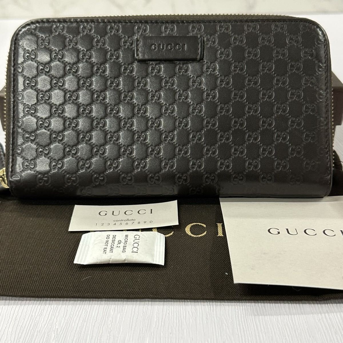 グッチ　GUCCI 財布　長財布　マイクロGG ラウンドファスナー　メンズ　
