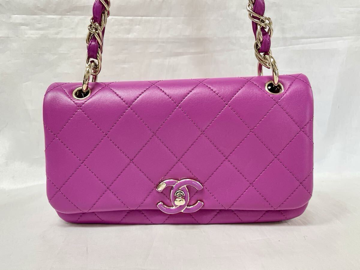 CHANEL シャネル マトラッセ ラムスキン チェーンショルダー バッグ パープル GP シリアルナンバーあり