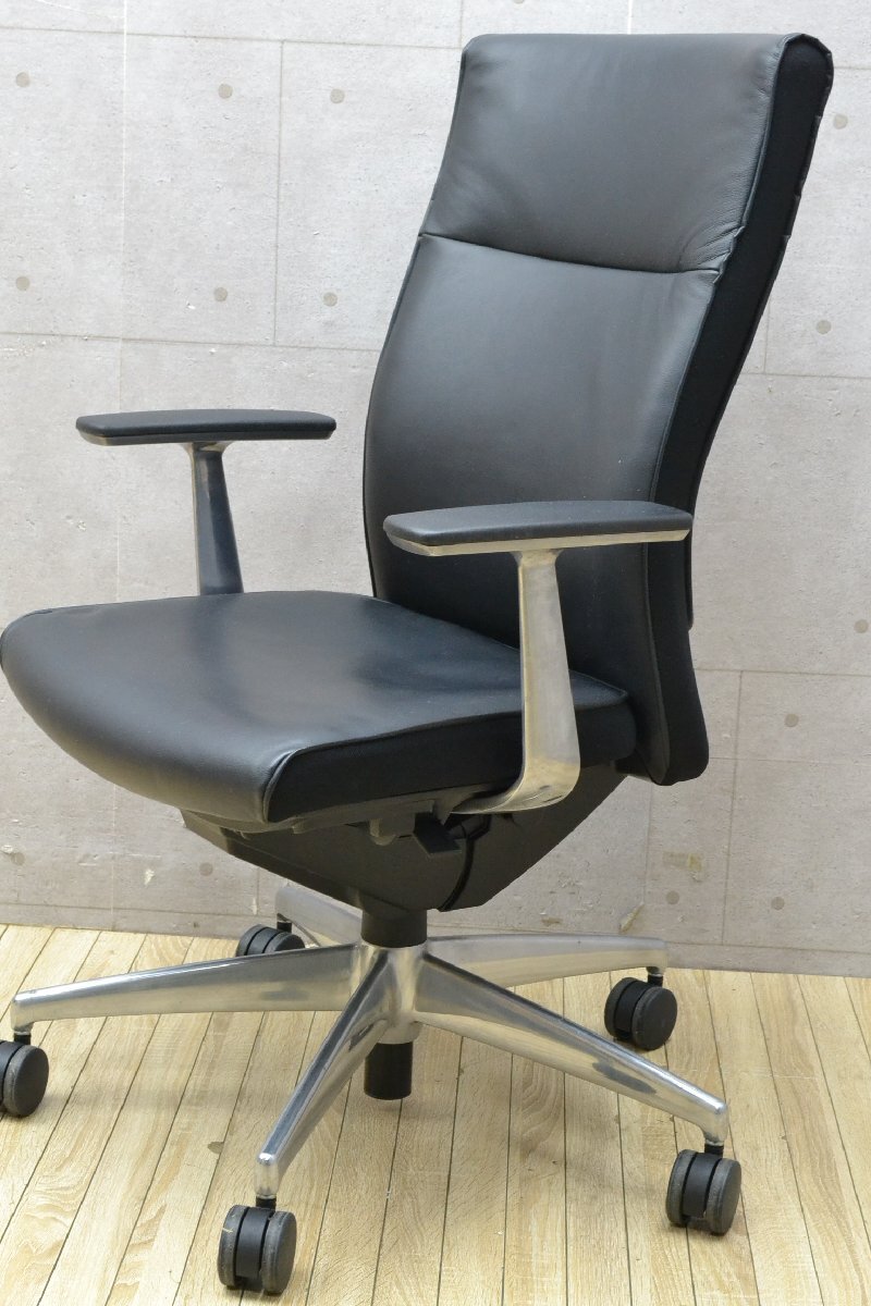 C2775■KOKUYO コクヨ■PUNTO プント■オフィスチェア■ハイバック　革張り■昇降　リクライニング■OAチェア■アルミ肘■キャスター