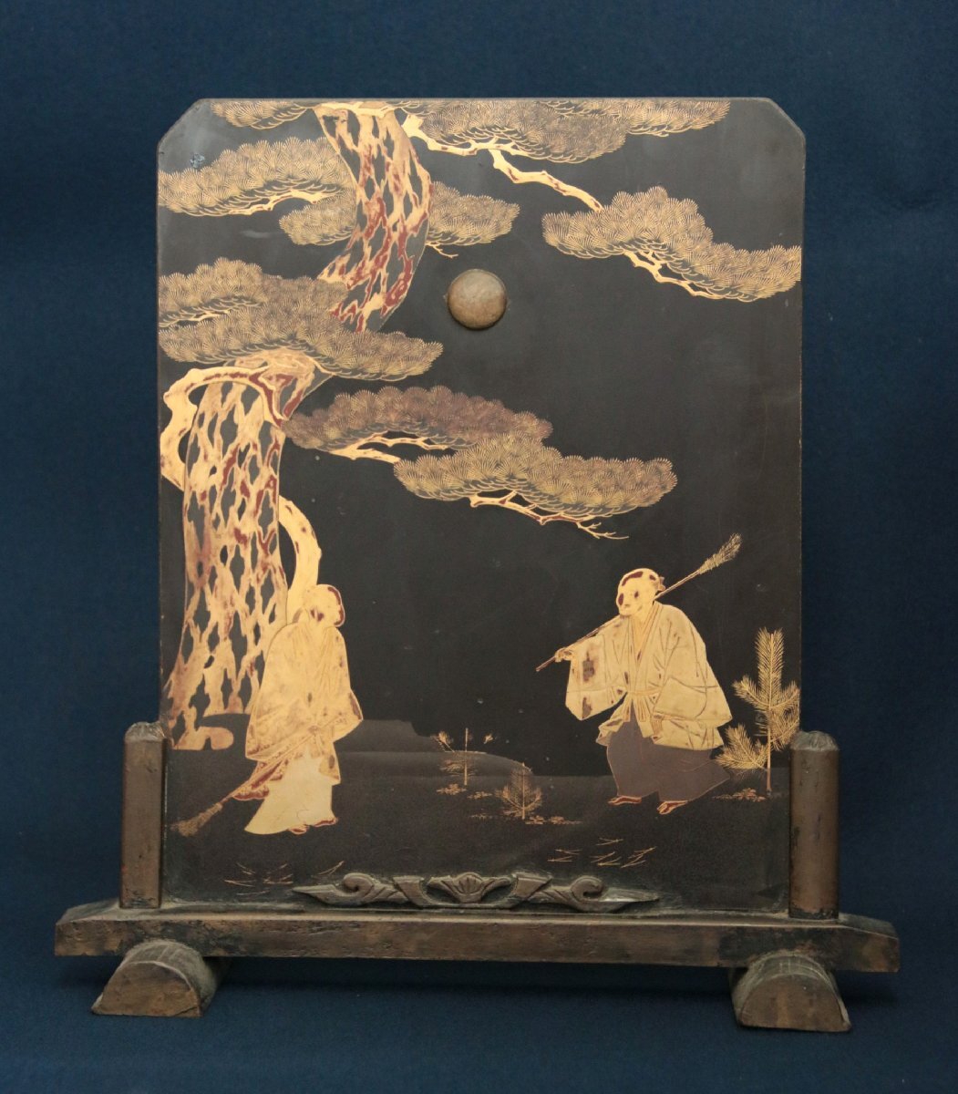 日本の古い漆器　『高砂蒔絵硯屏』文房具　日本美術品　