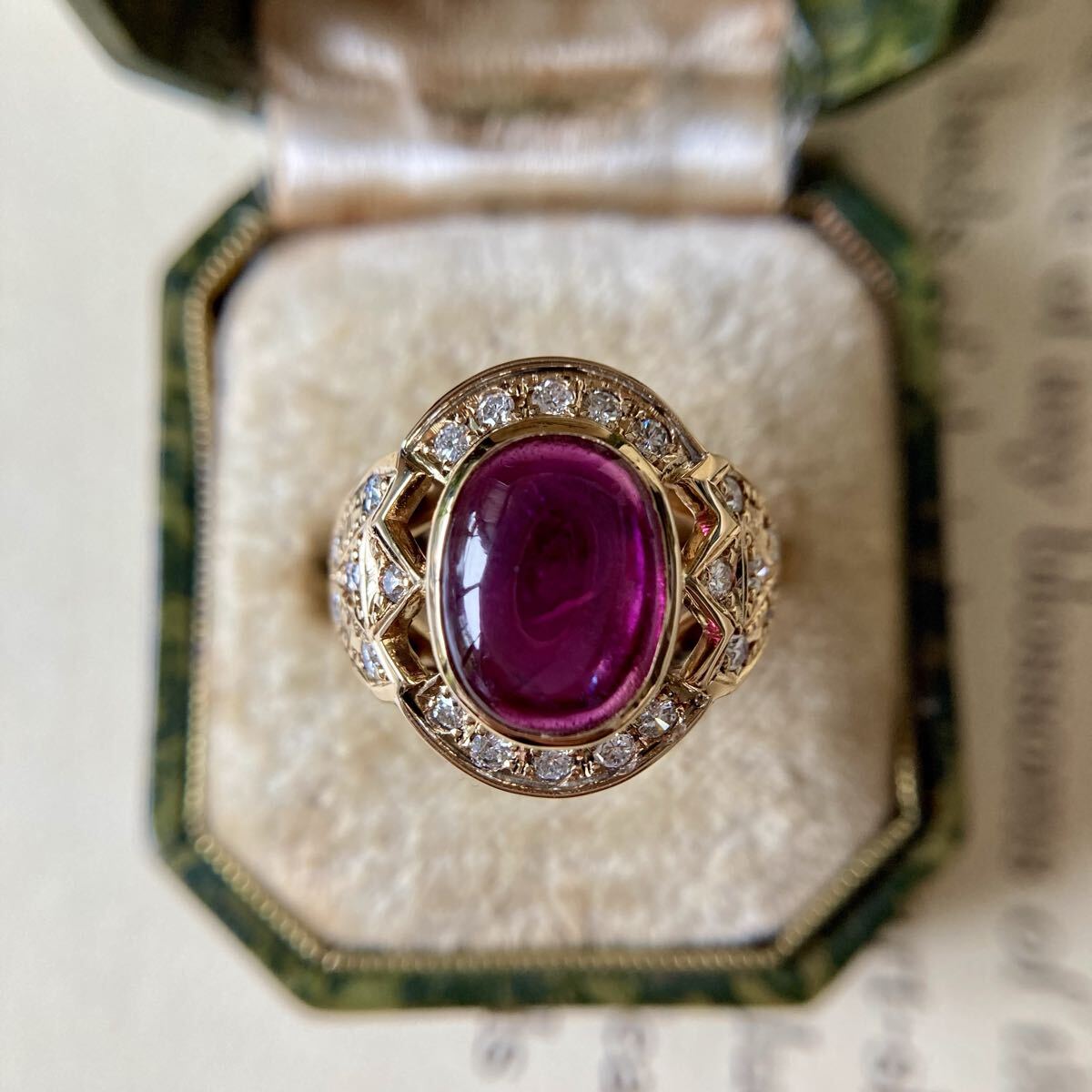 k18 昭和ヴィンテージルビー3.04ct ダイヤモンド0.38ct 指輪　リング