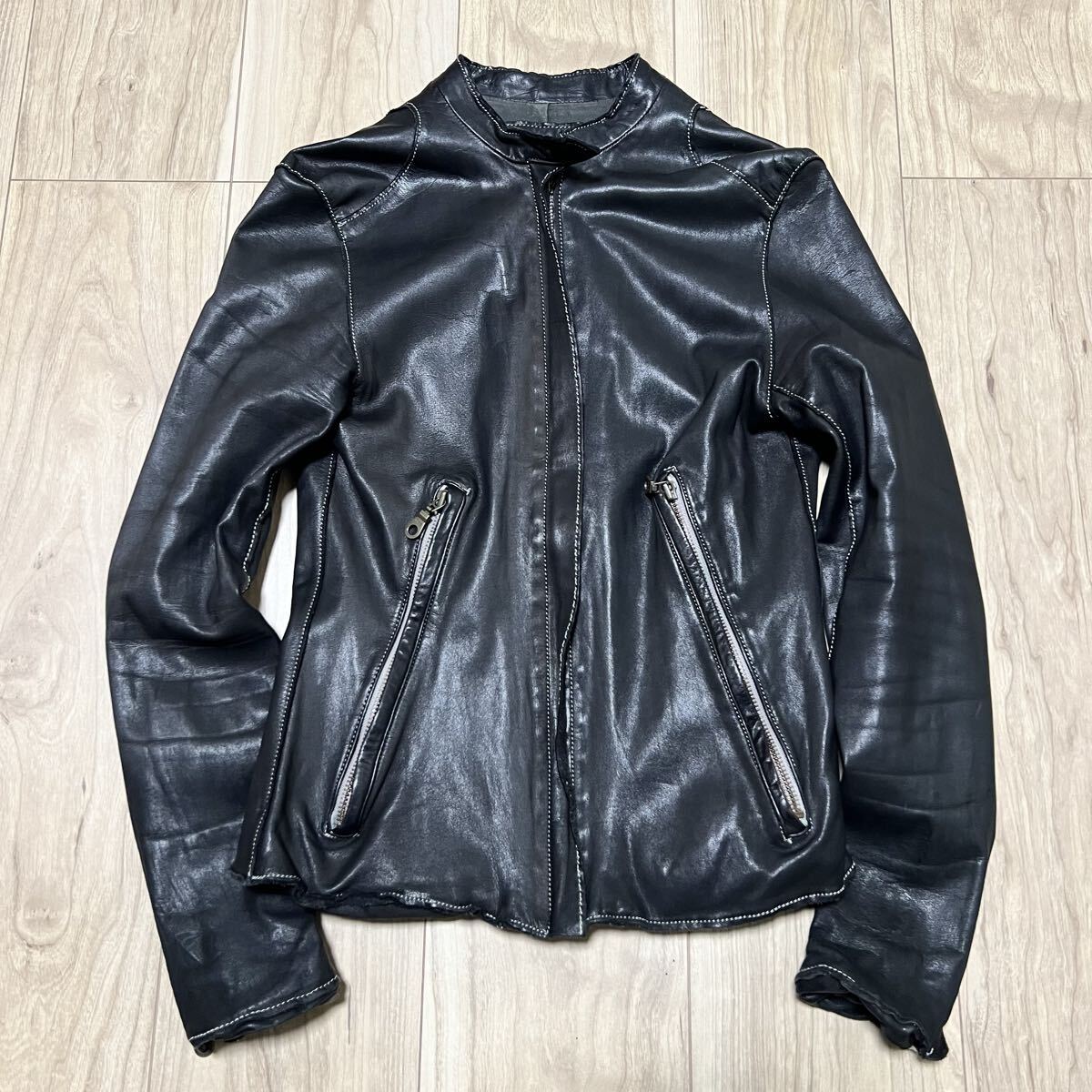 定価106,700★高級 sisii シシ 洗い加工 シングルライダース/レザージャケット 革ジャン ブルゾン サイズS 黒 ブラック 本革 y2k R-8223