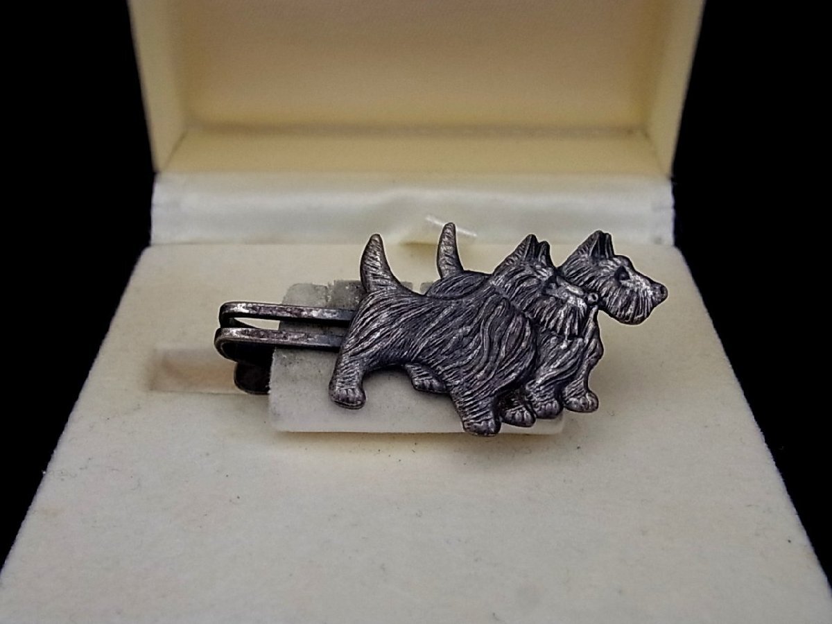 KF0685　美品【犬 いぬ・テリア】「シルバー」ネクタイピン タイピン■