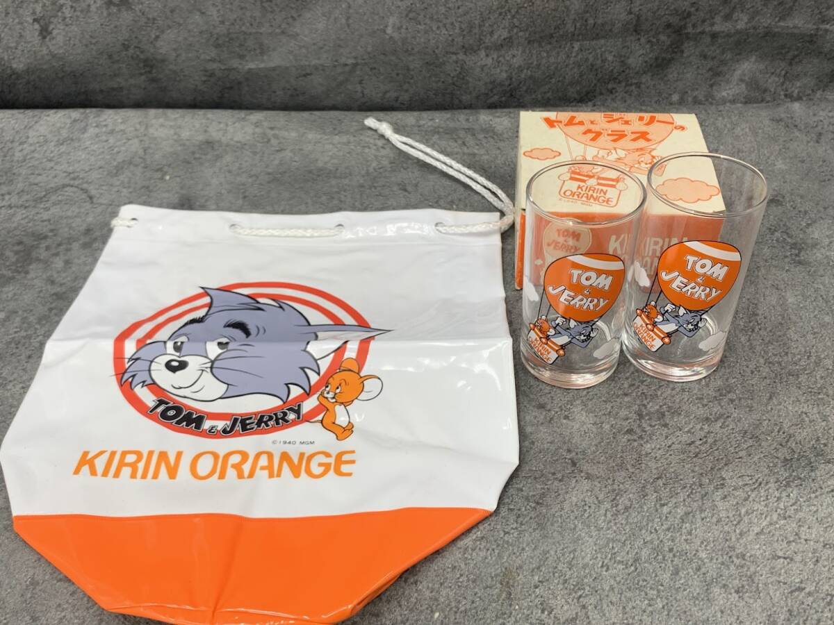 【 KIRIN ORANGE トムとジェリー ナイロンバッグ グラス セット 】キリン オレンジ コップ 