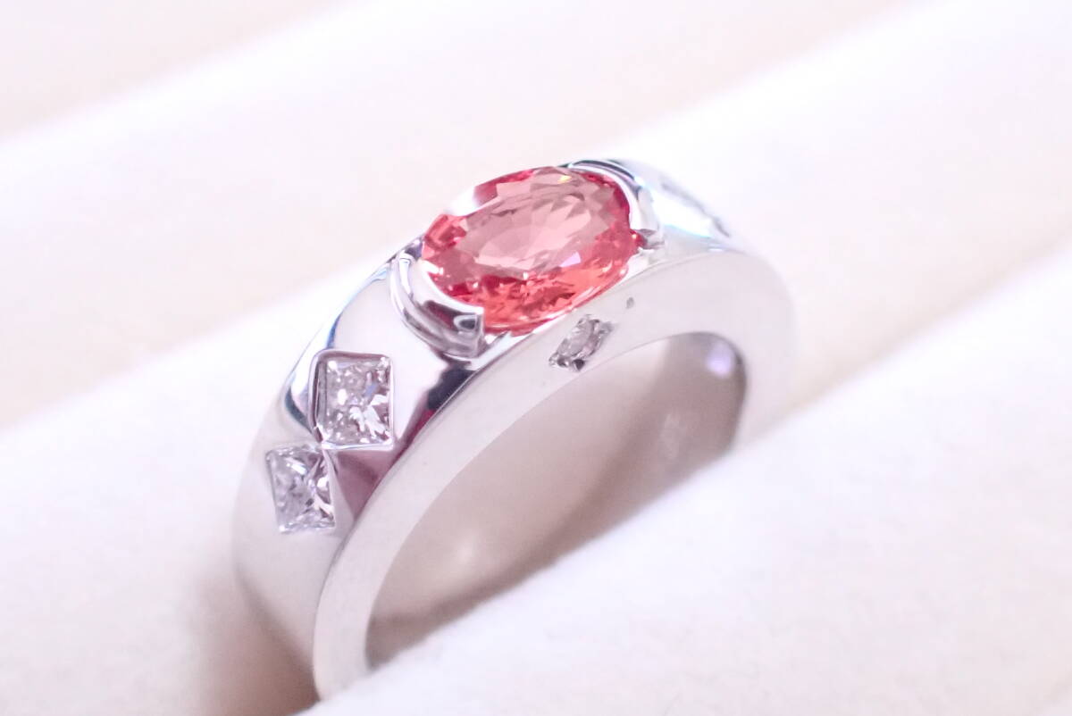 パパラチアサファイア　0.8ct　指輪　ダイヤ0.45ct　5号