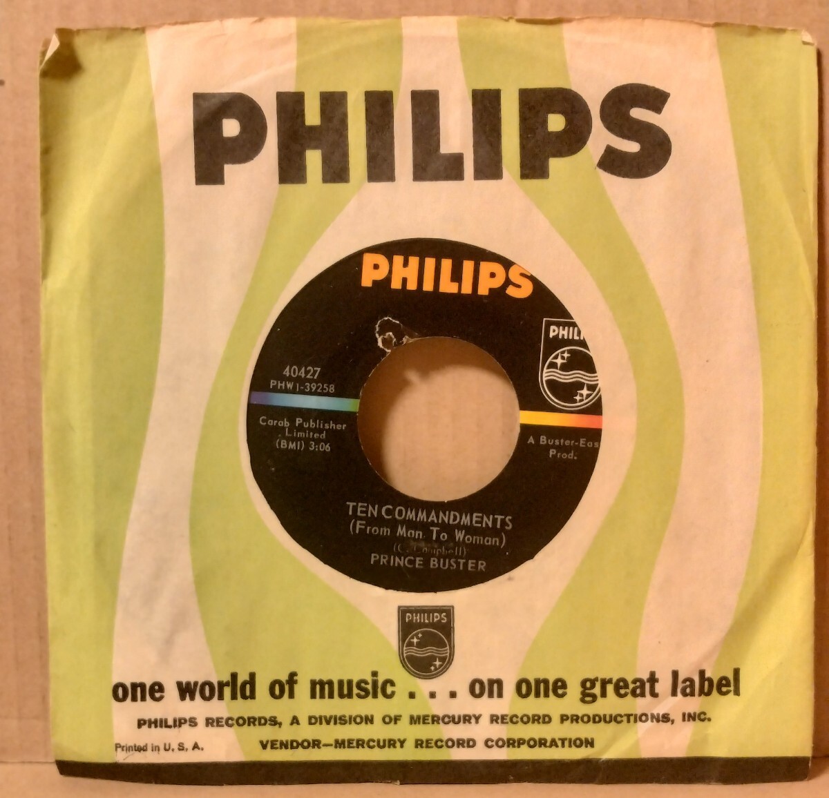 【Ska 7inch】Prince Buster / Ten Commandments (From Man To Woman) / Don't Make Me To Cry Philips 40427 Reggae プリンスバスター