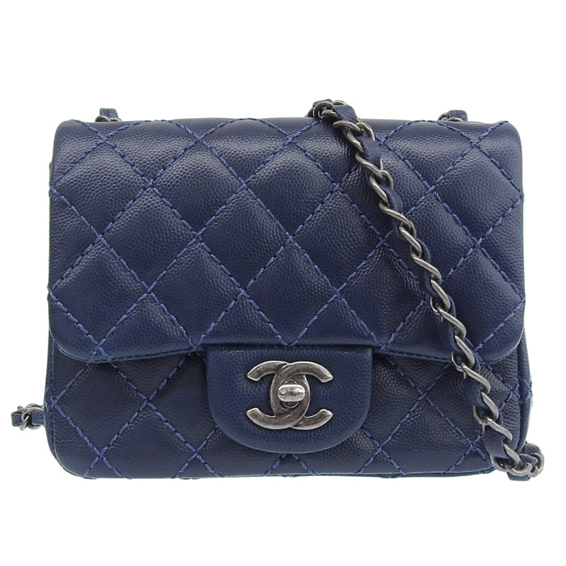 シャネル CHANEL ミニマトラッセ 20 ショルダーバッグ チェーンショルダー キャビアスキン ネイビー 23番台 中古 新入荷 CH1090