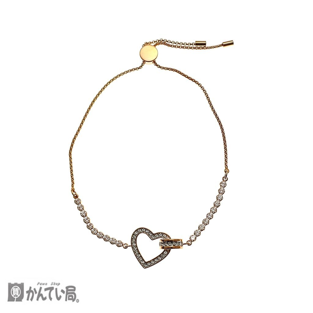美品 SWAROVSKI スワロフスキー ハートブレスレット ゴールドカラー バングル ラインストーン レディース アクセサリー 箱 冊子有り