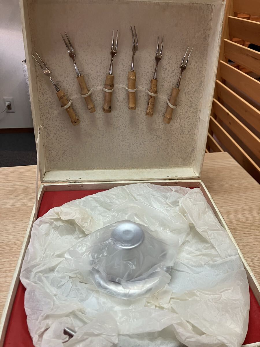 昭和レトロ【ステンレス オードブルサーバー フルーツフォークセット】ディナートレイ 盛皿 洋食器 未使用