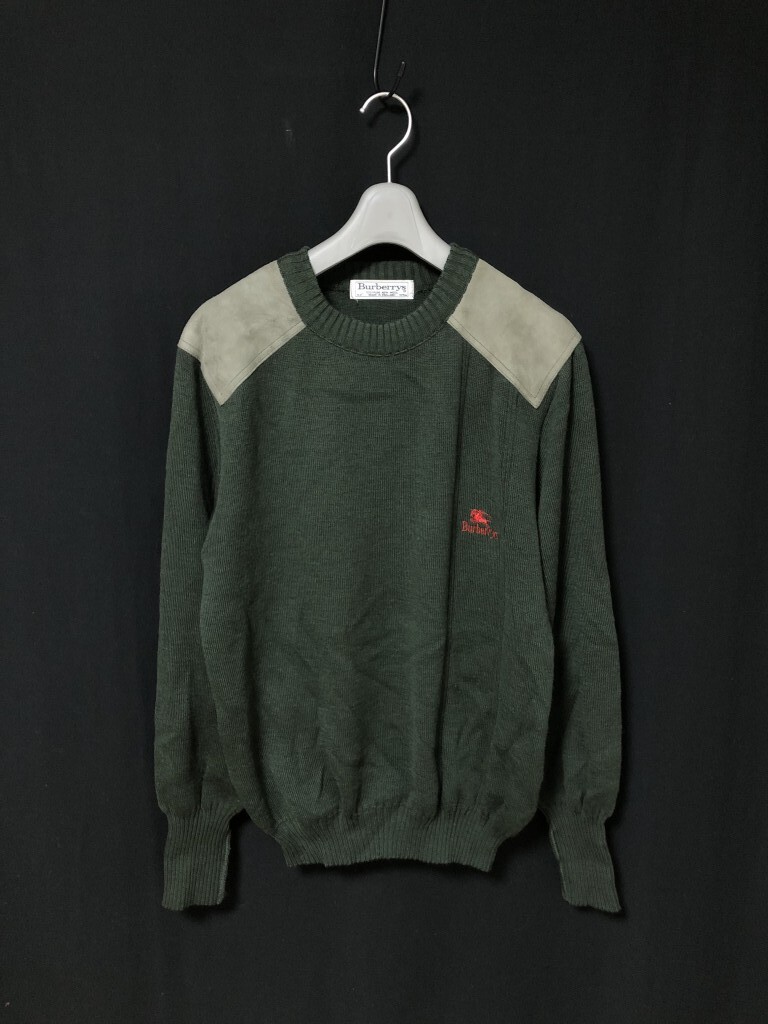 ヴィンテージ 英国製◆Burberrys バーバリー コマンドニット セーター サイズ42　エルボーパッチ　レザーパッチ