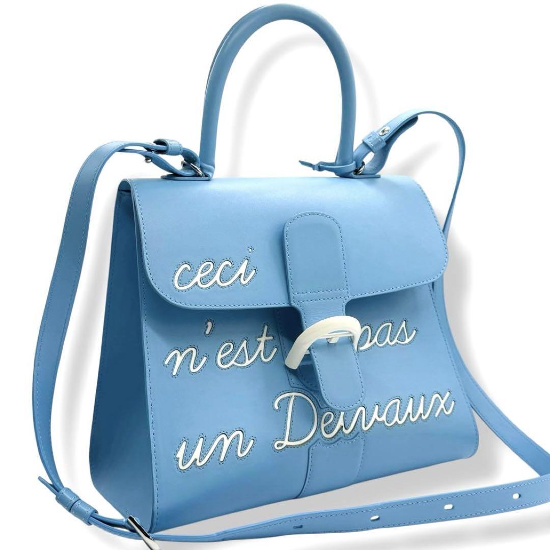 デルヴォー　ルーモア MM　2way ハンドバッグ　ショルダーバッグ　デルボー　DELVAUX　ブルー　ボックスカーフ　レザー　箱付　4216
