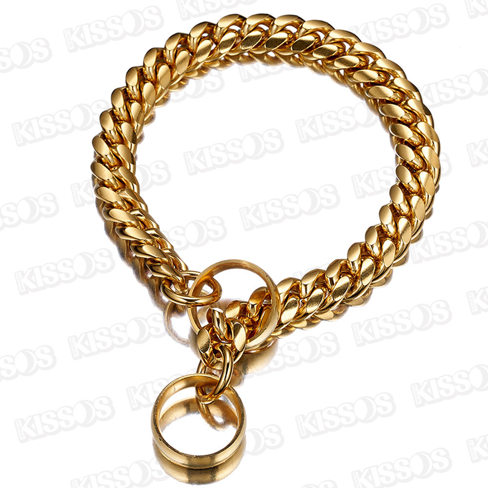 ペット 首輪 ステンレス ドッグ チェーン メタル チョーク ゴールド 18K 大型 犬 ブルドッグ (ゴールド, 22インチ)