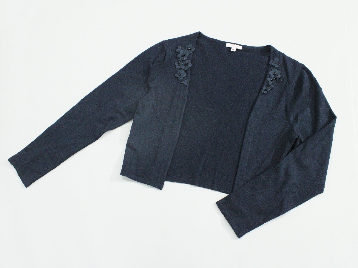 美品 TOCCA/トッカ BLOSSAM花モチーフ付長袖ニットボレロカーディガン 紺M rm080