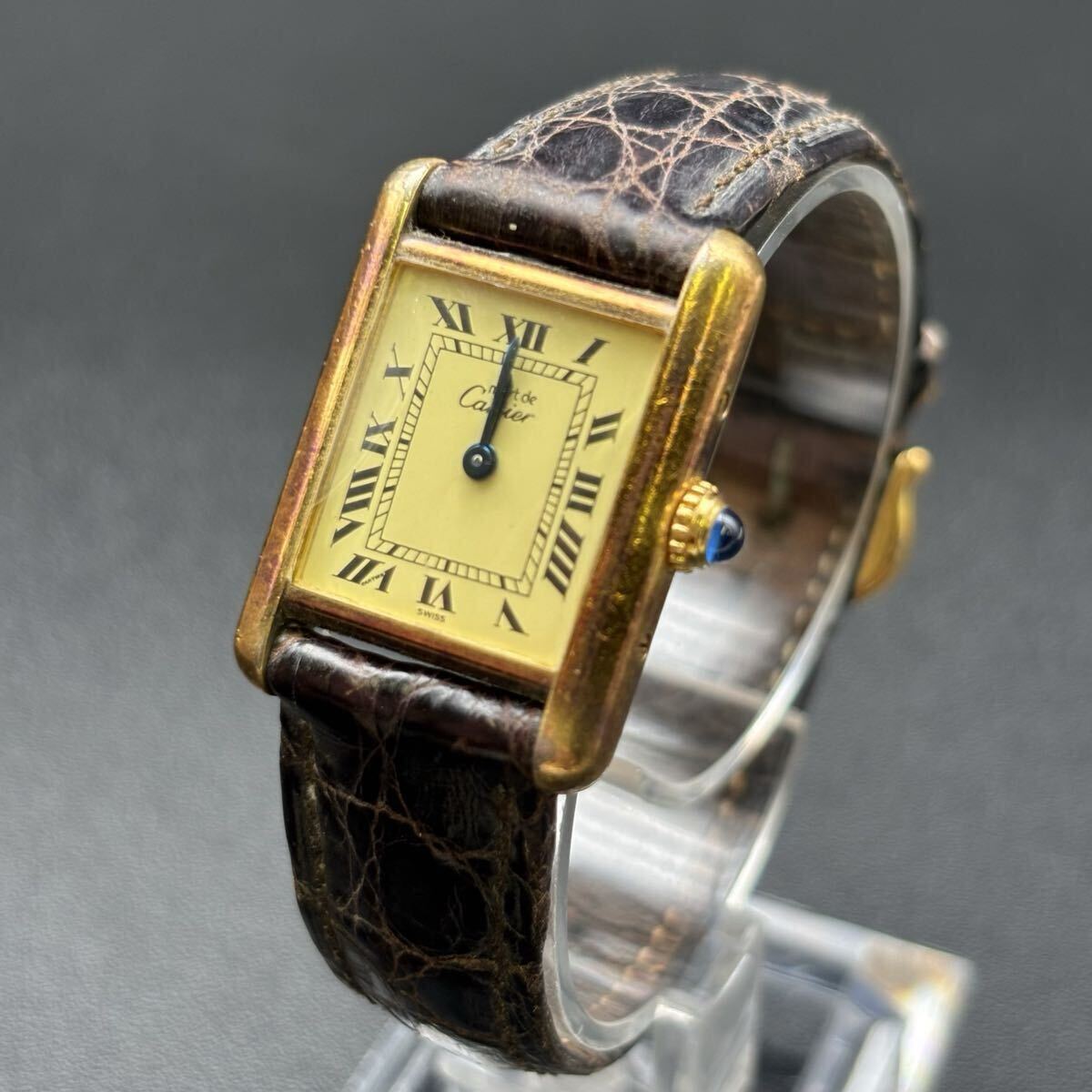 【Cartier】カルティエ ◆ マストタンク ヴェルメイユ QUARTZ クォーツ 5057001 レディース 腕時計 レザーベルト YS251009-021拍卖