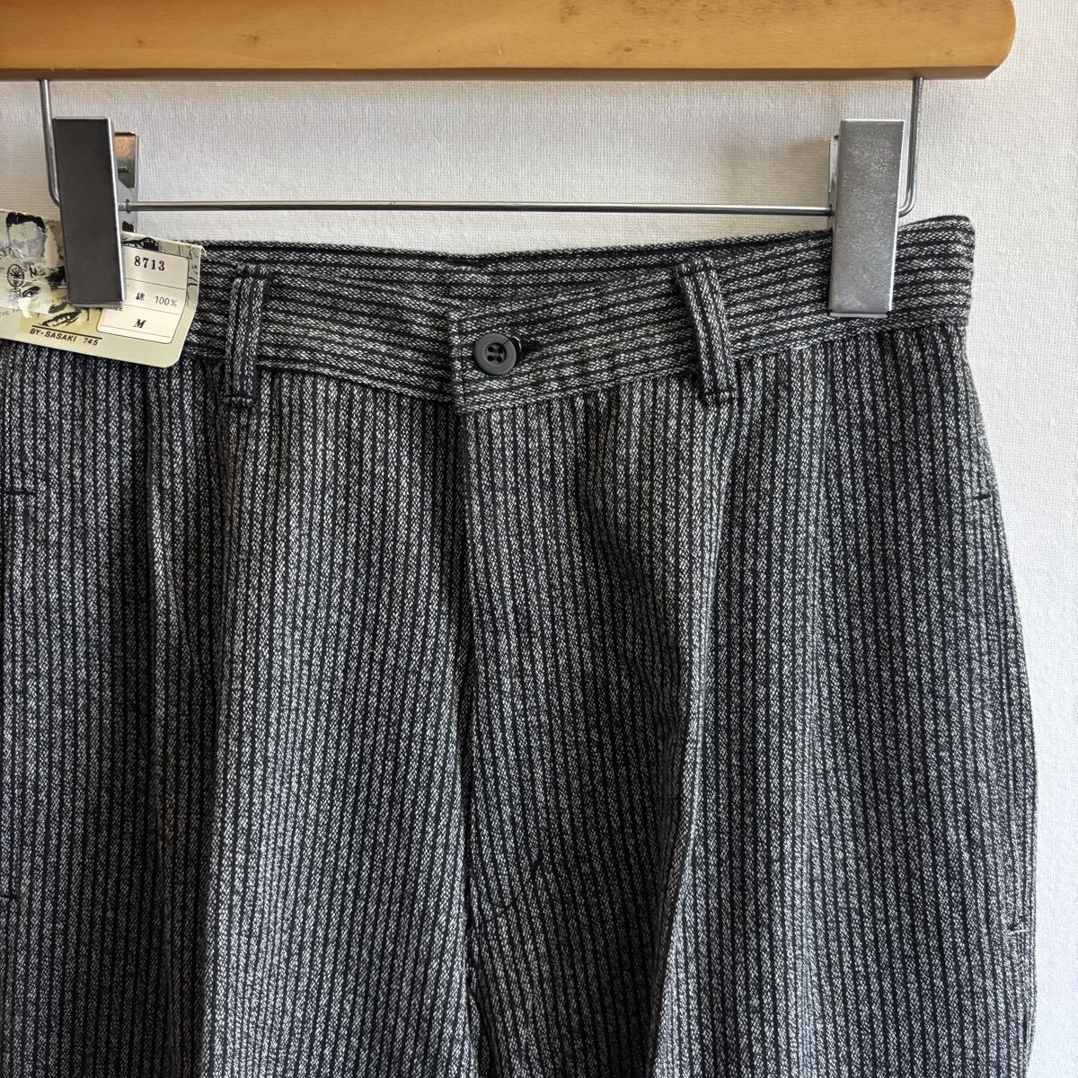 ヴィンテージ 90s【ゴマ塩】ツータック スラックス 日本製 M デッドストック ストライプ ワークパンツ ビーチクロス 30s 40s 綿 霜降り