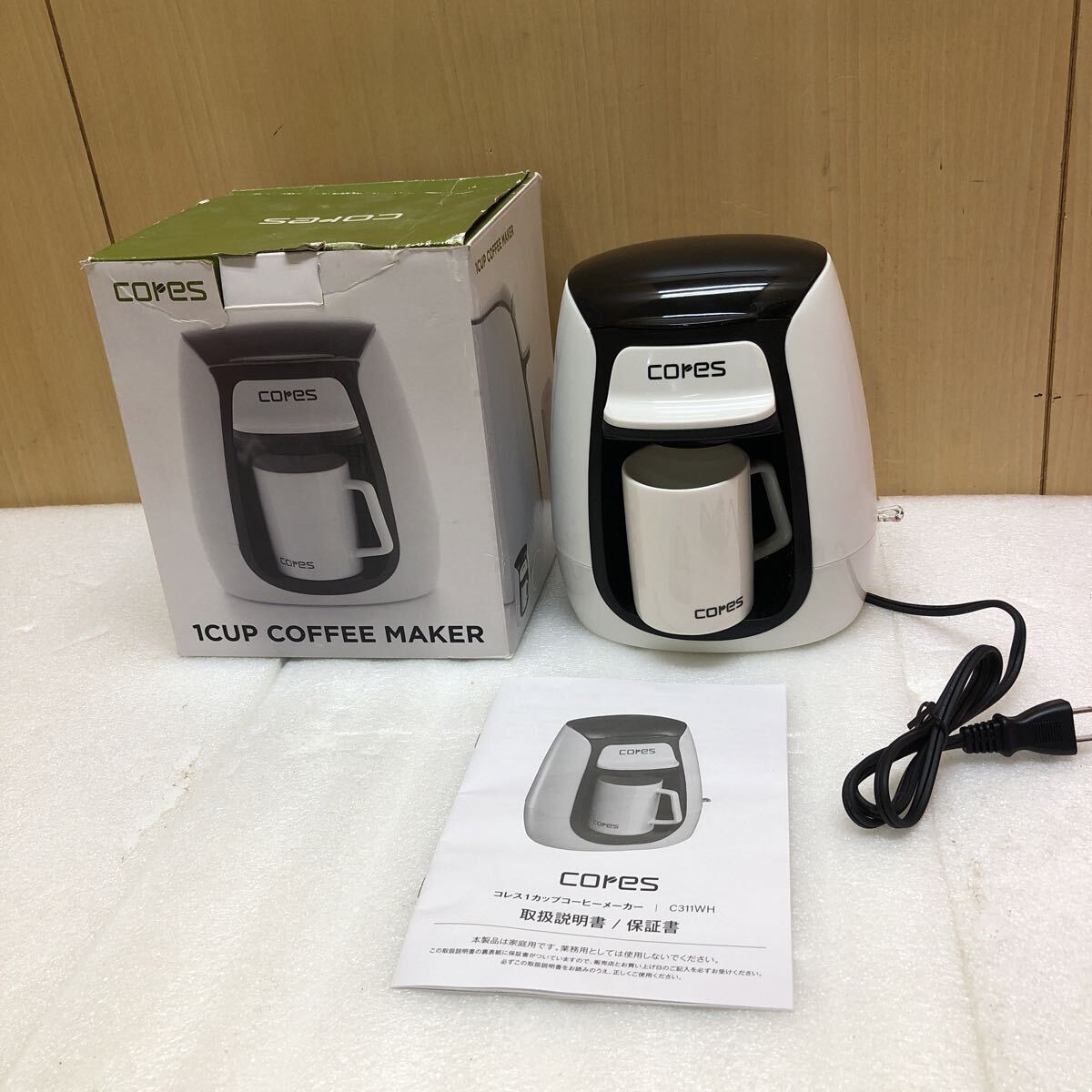 TK5298 【未使用】大石アンドアソシエイツ コレス 1カップコーヒーメーカー ホワイト C311WH 1009