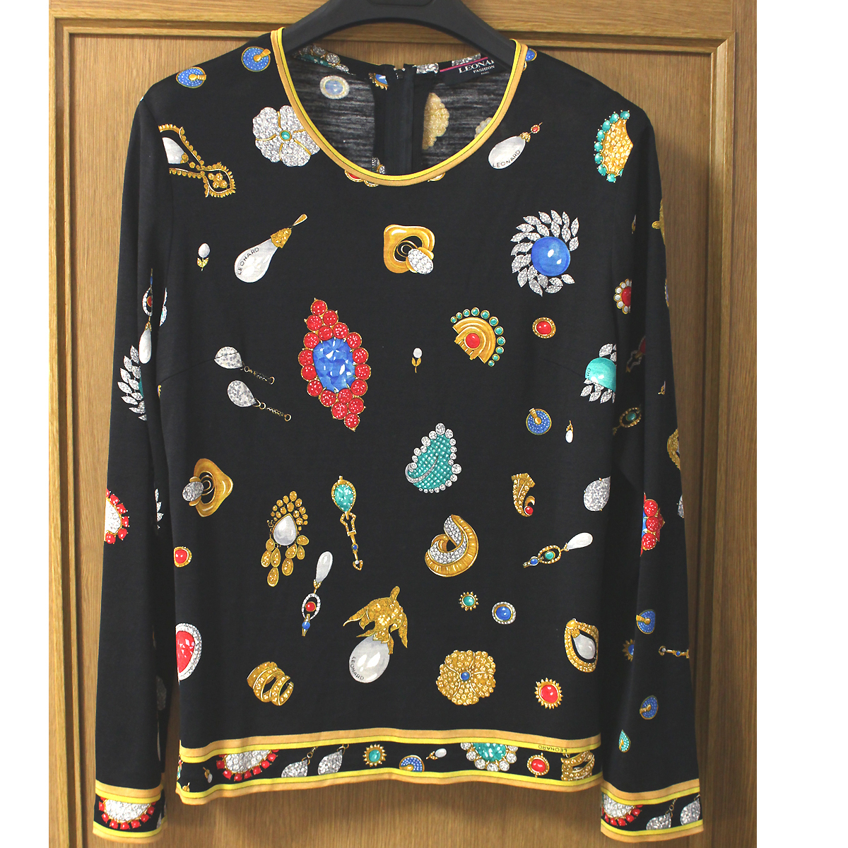 美品 LEONARD レオナール トップス シルク混 長袖シャツ L ブラウス 総柄 ブラック レディース