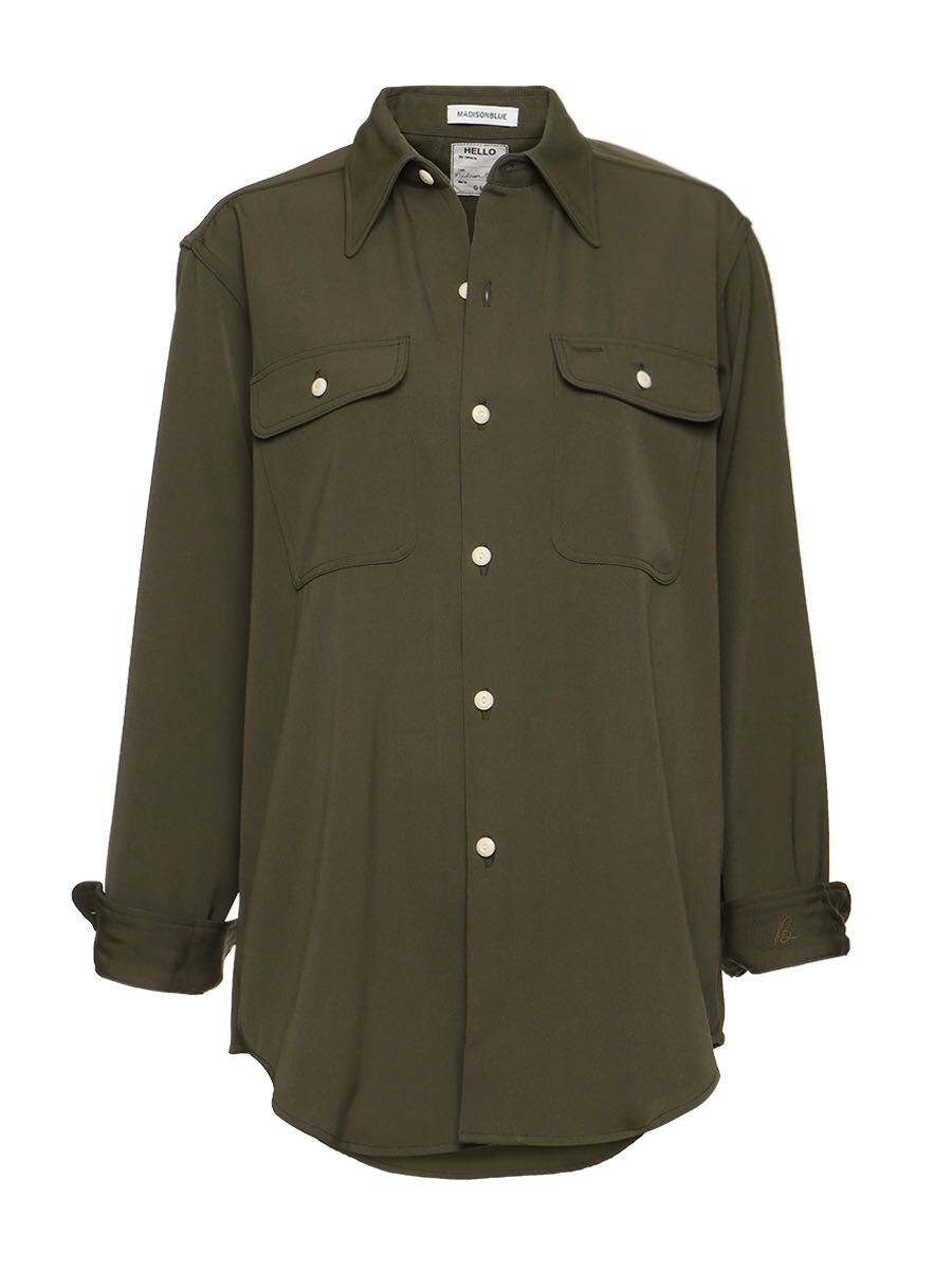 美品 59,400円 L'Appartement購入 MADISONBLUE HAMPTON SHIRT W/GABARDINE 01 カーキ 毛 ウール100% MB204-5713 