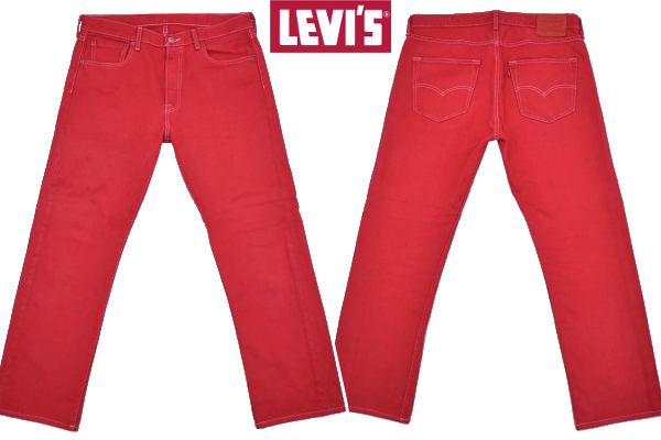 501-1515★LEVI'S リーバイス 00501-0651★2014年 4093 メキシコ製 後染めレッド赤色 ストレート カラーデニムパンツ W-32