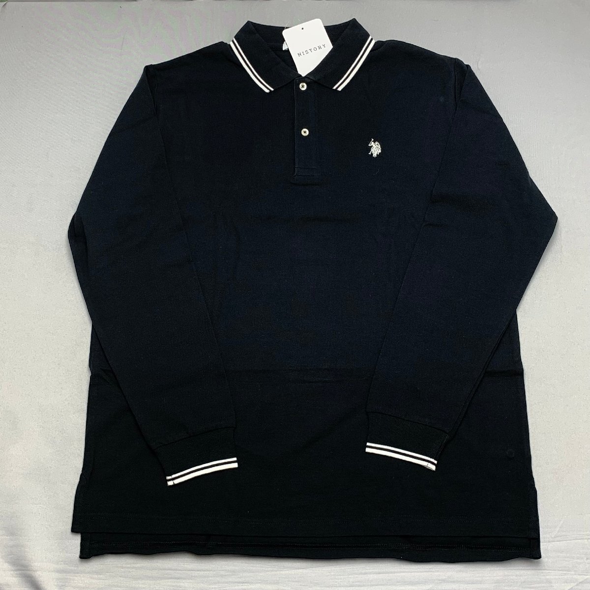 【送料無料】【新品】US.POLO.ASSN　メンズ長袖ポロシャツ（コットン100％ ゆったりタイプ）　　XS 　 ブラック★43108
