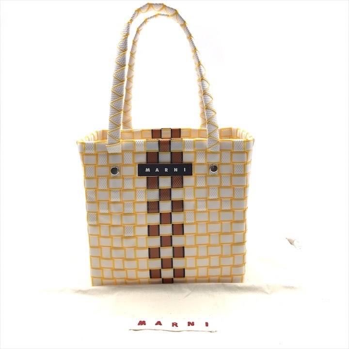 美品 MARNI マルニ ピクニック バスケット かごバッグ ミニ ハンド バッグ トート 手提げ イエロー ブランド 鞄 k6748