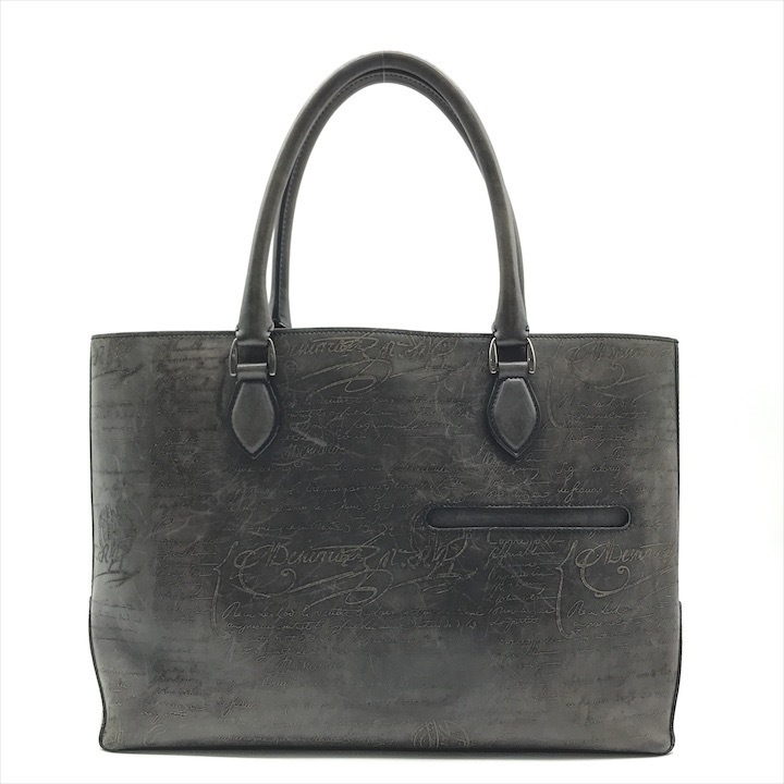 良品 Berluti ベルルッティ カリグラフィ トゥジュール レザー メンズ ファッション トート バッグ グレー k6753