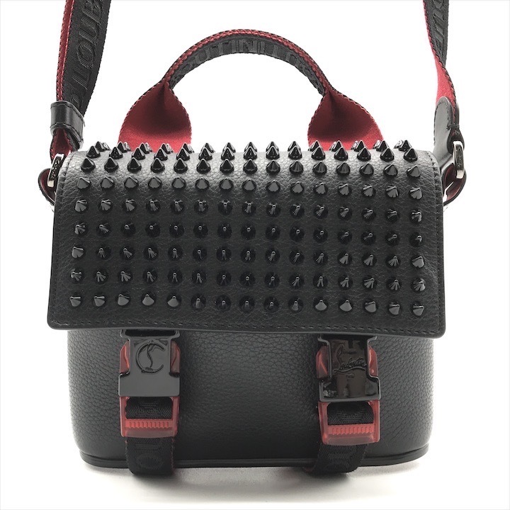 超美品 Christian Louboutin ルブタン 2WAY ミニ ルビクリック スタッズ メッセンジャー ショルダー バッグ ブラック ブランド 鞄 a10524