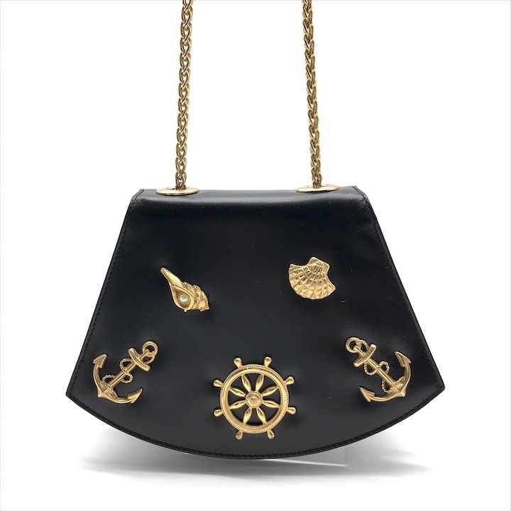美品 BALLY バリー マリン レザー ゴールド金具 ミニ チェーン ショルダー バッグ ブラック レディース ブランド 鞄 カバン BAG k6526