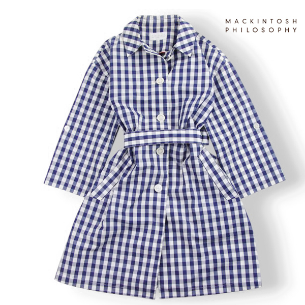 美品 三陽商会 MACKINTOSH PHILOSOPHY マッキントッシュベルト付き 七分袖 ロールアップ スプリングコート 白 紺 38【参考価格￥37,400-】