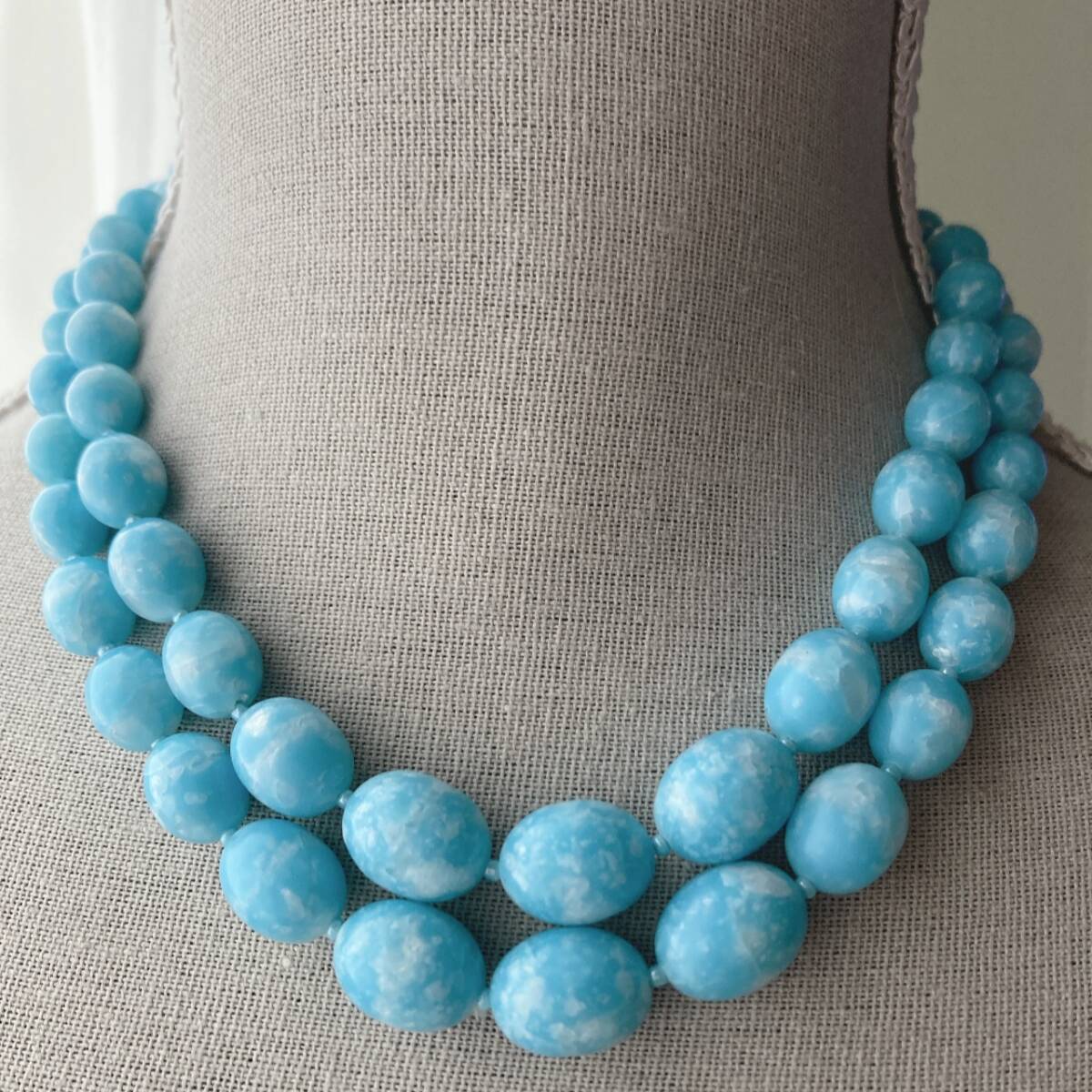 ネックレス　ショート　ターコイズブルー　水色　2連　ダブル　美品☆Vintage jewelry accessoriesF0368