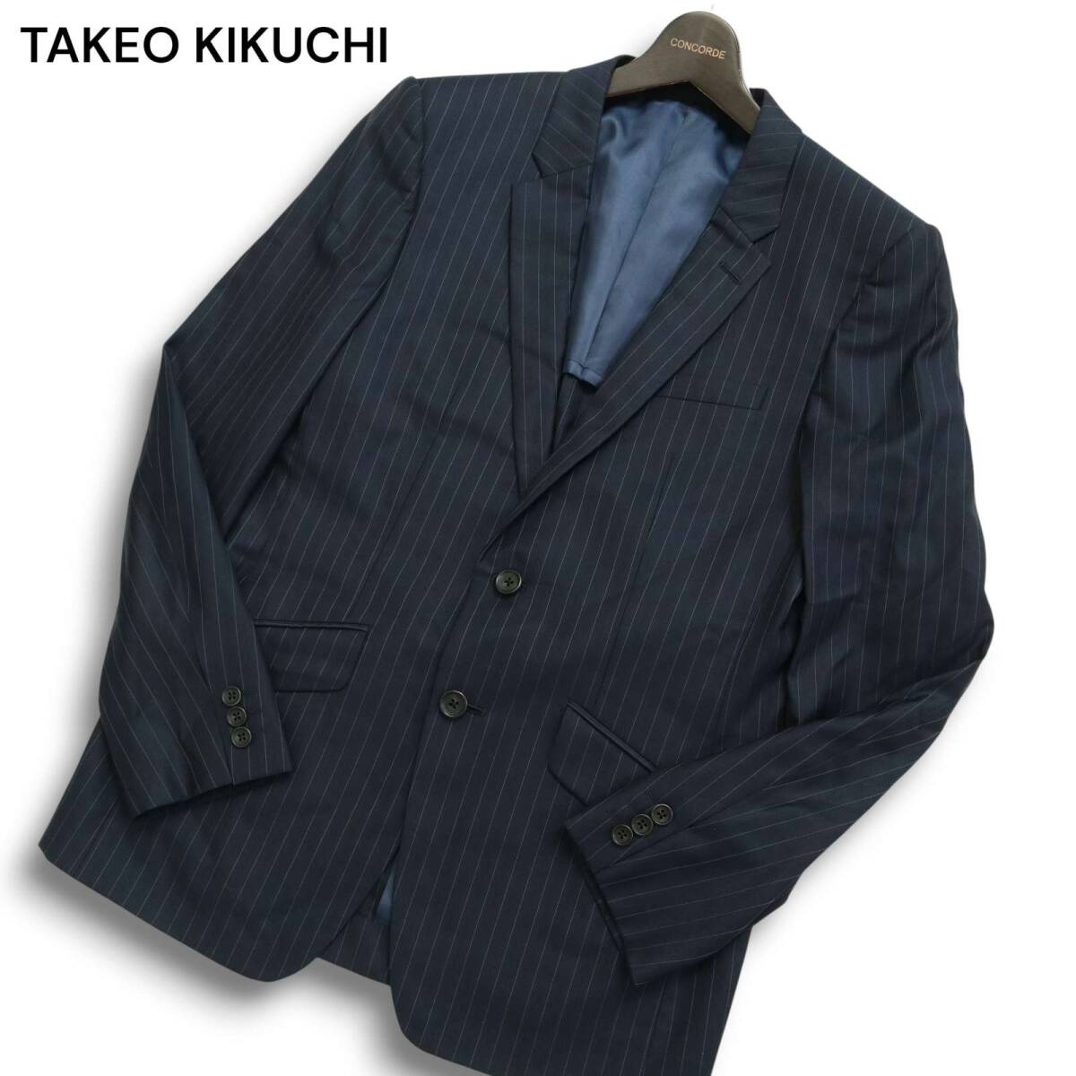 TAKEO KIKUCHI タケオキクチ 通年 背抜き ウール100％★ ストライプ テーラード ジャケット Sz.3 メンズ 紺