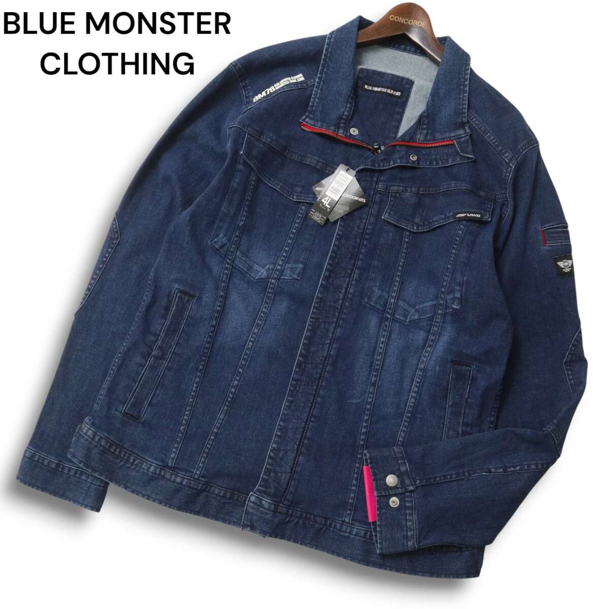 新品★ BLUE MONSTER CLOTHING ブルーモンスタークロージング デニム ジャケット Gジャン Sz.4L メンズ 大きい 特大 バイク