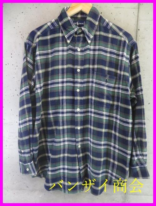 7001s16◆80s90sヴィンテージ◆Ralph Lauren ラルフローレン ボタンダウン 長袖チェックネルシャツ S/スイングトップジャケット/ニット古着