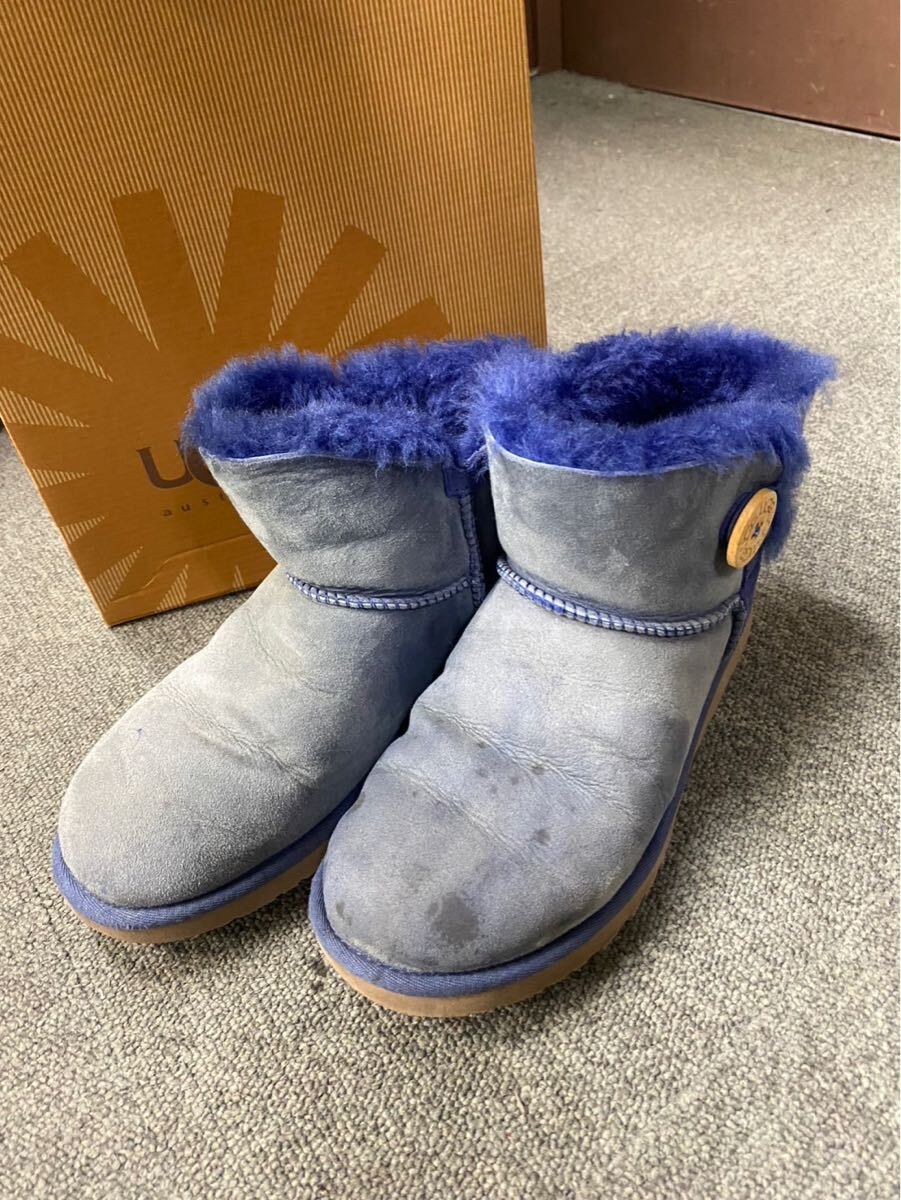 UGG アグ W MINI BAILEY BUTTON 3352 シープスキン ショートブーツ 24cm 青 レディース