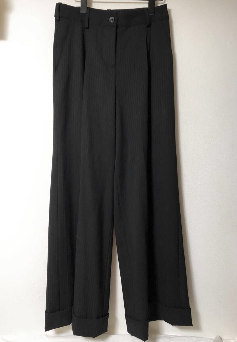 John Galliano ディオール期 フランス製 ワイドストレート スラックス ストライプ フレア 刻印入りメタルストラップ ベルト 04SS 