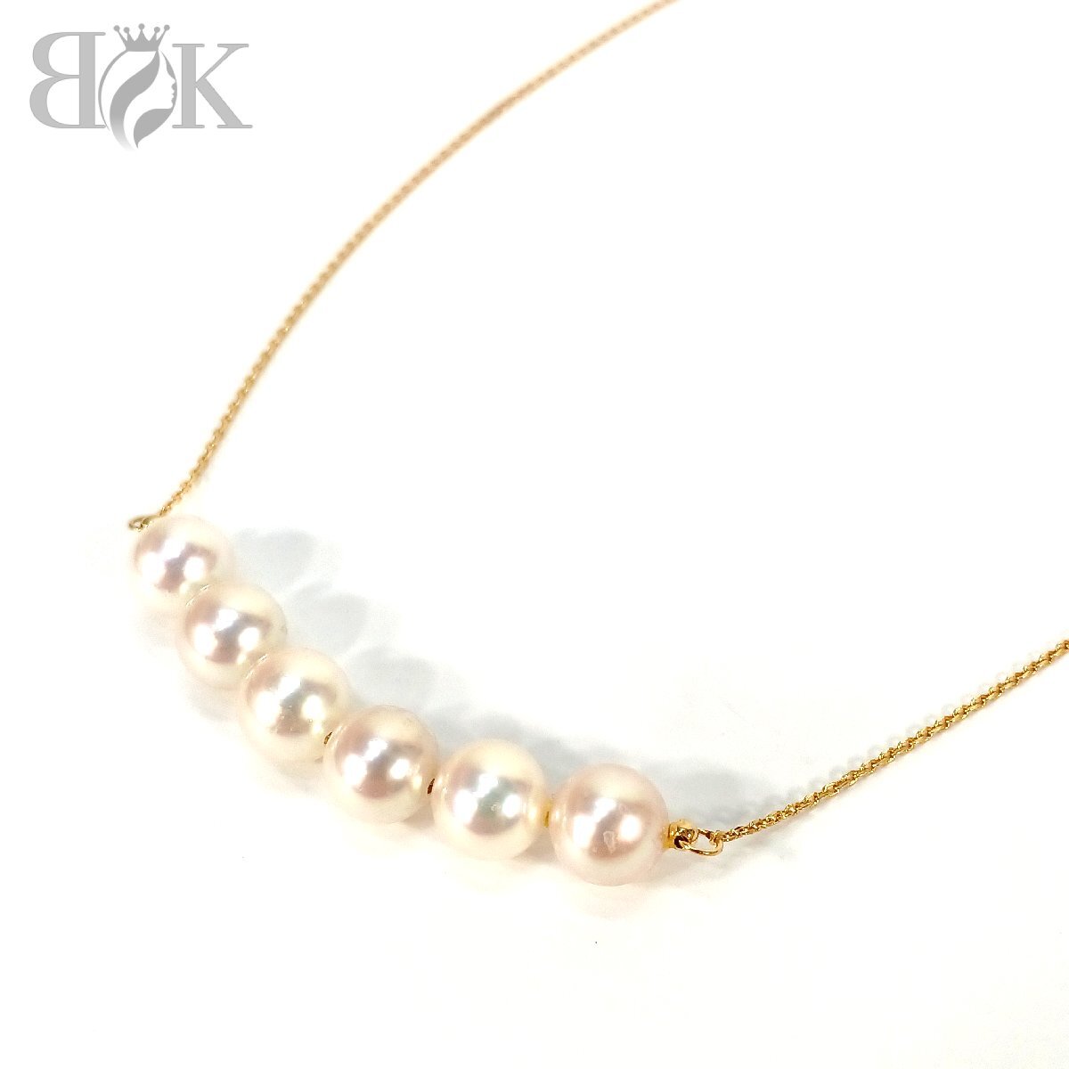 美品 K18 パール アジャスター付き ネックレス 総重量約6.2g パール径約7.6-7.9ｍｍ 全長約48cm レディース アクセサリー真珠 中古 ★