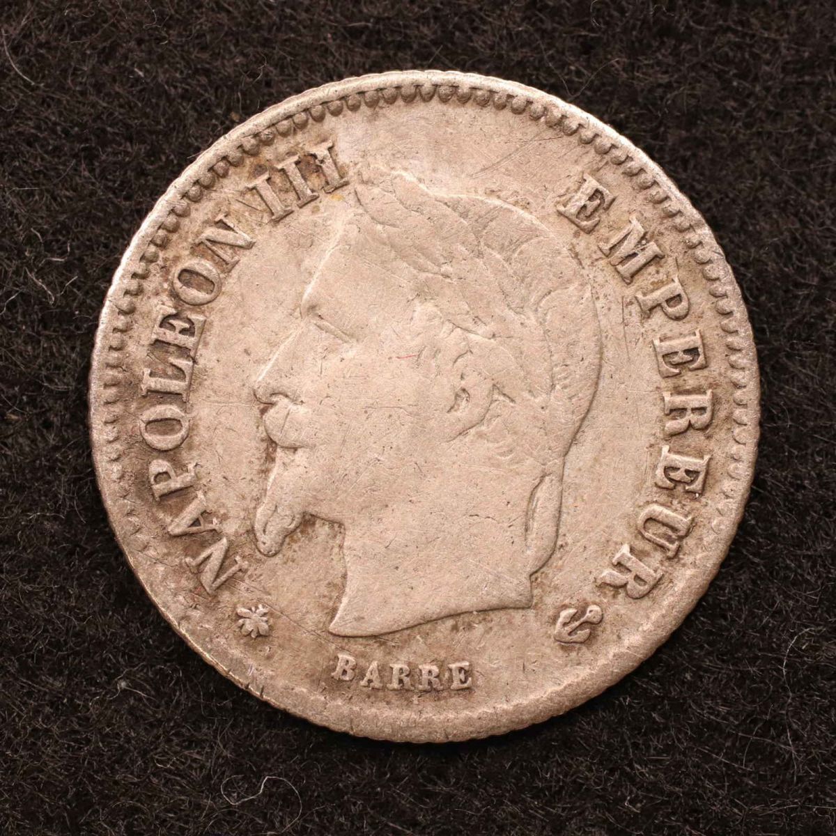 *[令]KM#808/フランス ナポレオン3世 20サンチーム小型銀貨（1867）[E4304]7n0