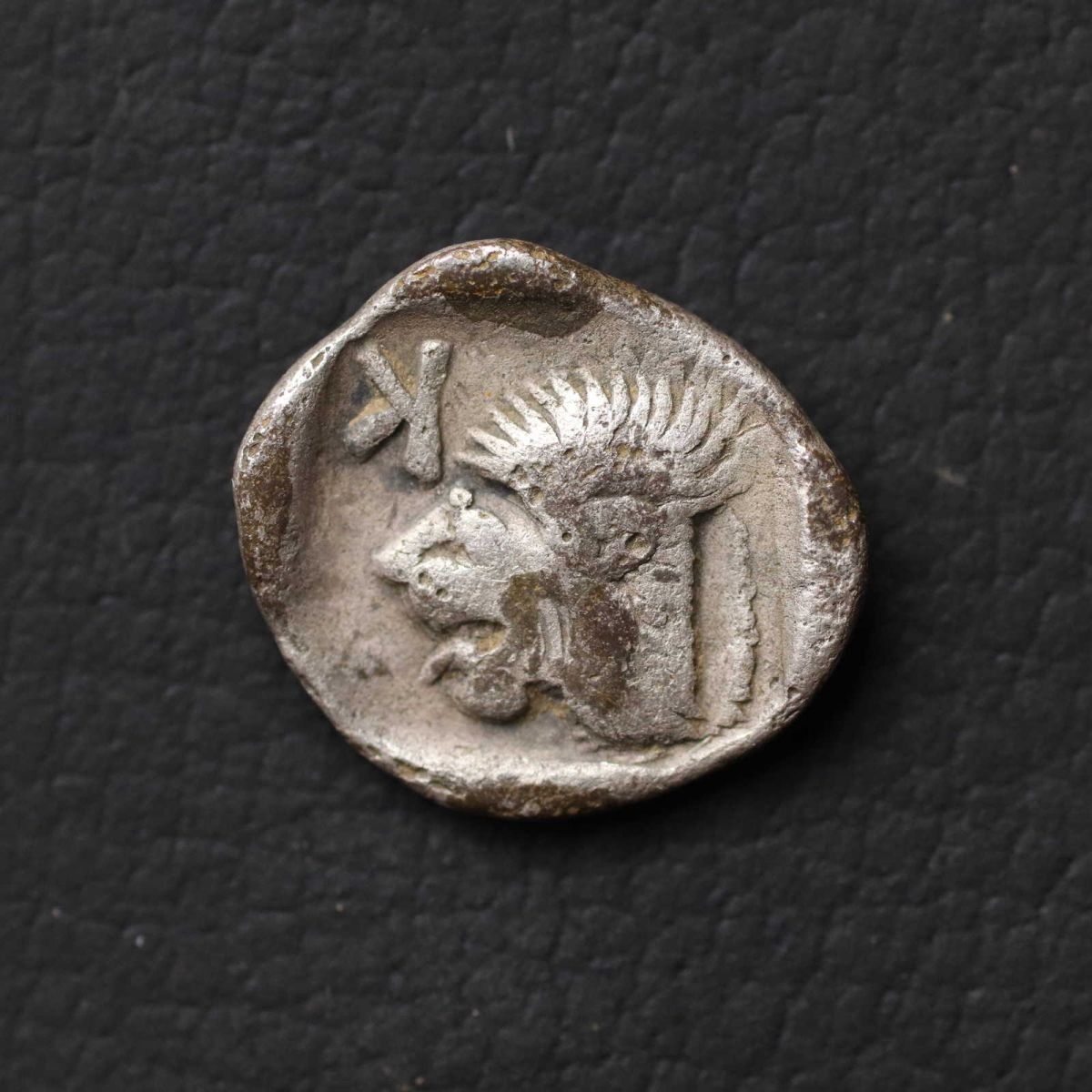 *[令]古代ギリシャ「ライオン・猪・マグロ」小型Hemiobol銀貨（510-475 BC）小アジア ミュシア・キュジコス発行コイン[E6883]7e0