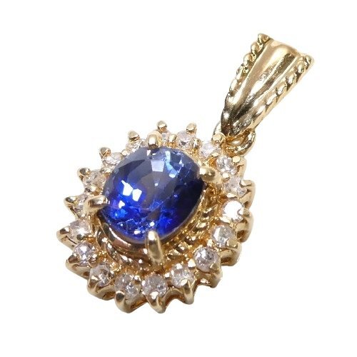 【K18】 サファイア & ダイヤ 0.14ct ペンダントトップ イエローゴールド 18金 ダイヤモンド 美品【ネコポスOK】◇J