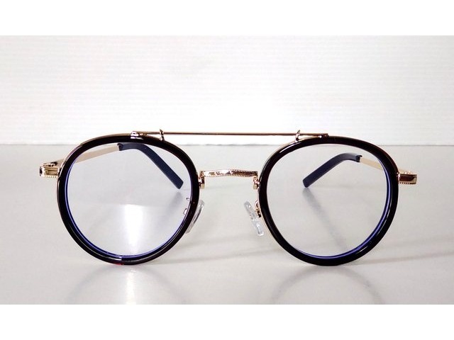 Viva Star ラウンドダブルブリッジメガネ ゴールド×ブラック 01