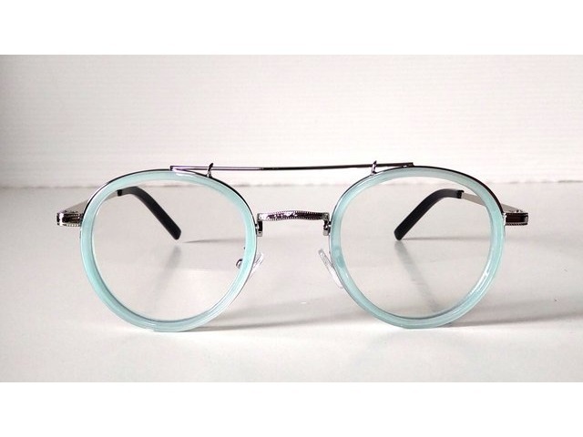 Viva Star ラウンドダブルブリッジメガネ シルバー×ライトブルー 02