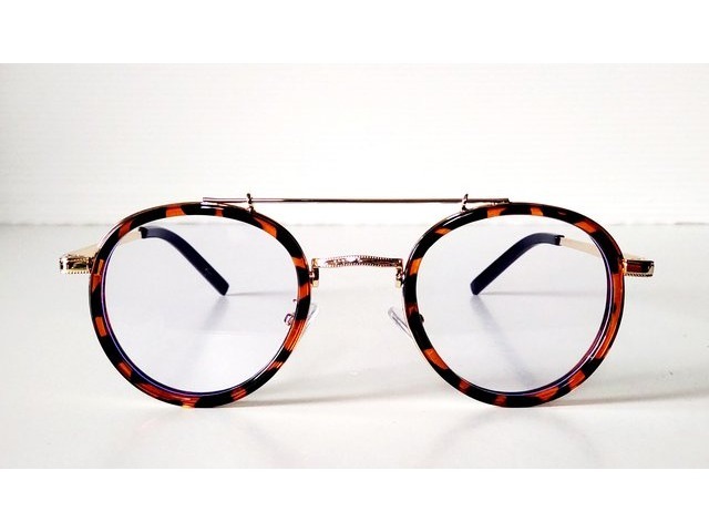 Viva Star ラウンドダブルブリッジメガネ ゴールド×べっ甲柄 02